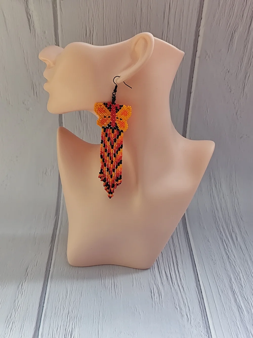Yellow and Black Beaded Butterfly Fringe Earrings - Women Jewelry
